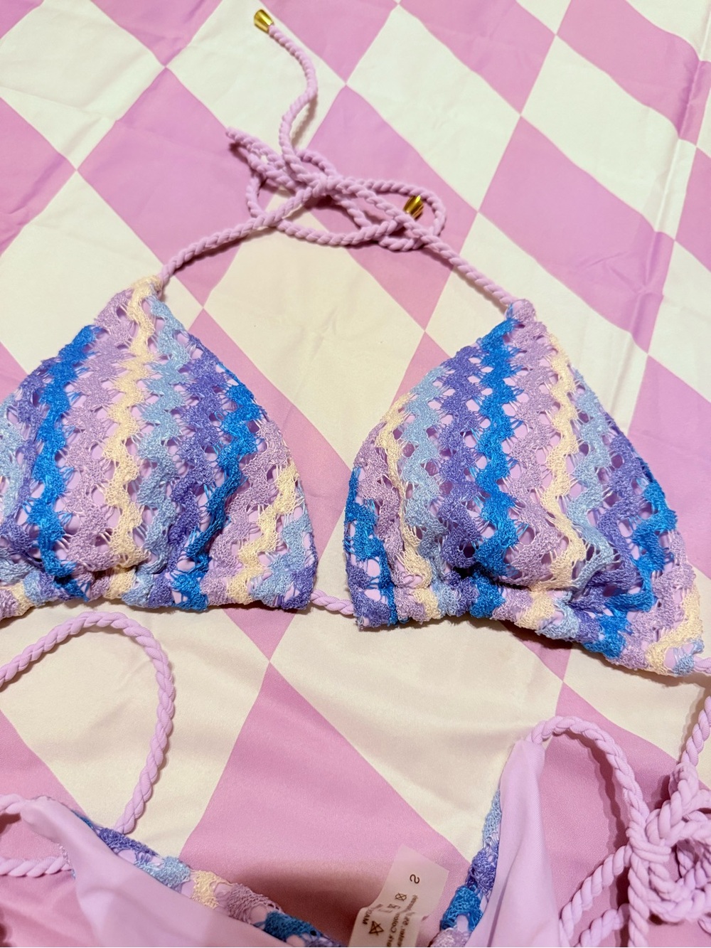 Lavender Multicolor Zigzag Crochet Bikini Set Size Small - Picture 4 of 9